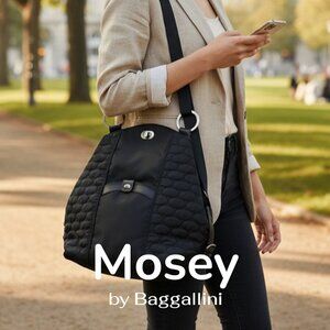 Mosey by Baggallini Black Quilted Nylon Shoulder Bag Pink Lining Turnlock